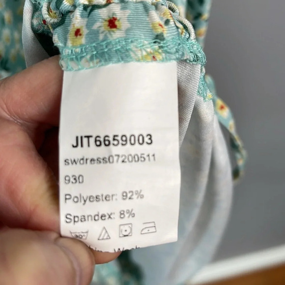 SHEIN Ditsy Floral Ruched Dress Light Teal Cutout Drawstrings Tied Spaghetti S - Picture 12 of 15